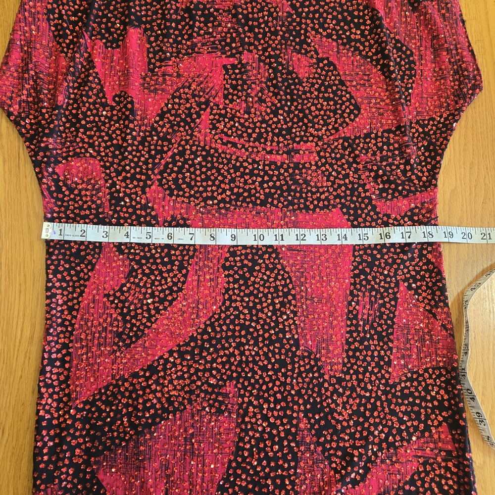 Neiman Marcus Red Black Metallic Cocktail Dress Size 4 Short Sleeve Party - Picture 6 of 11